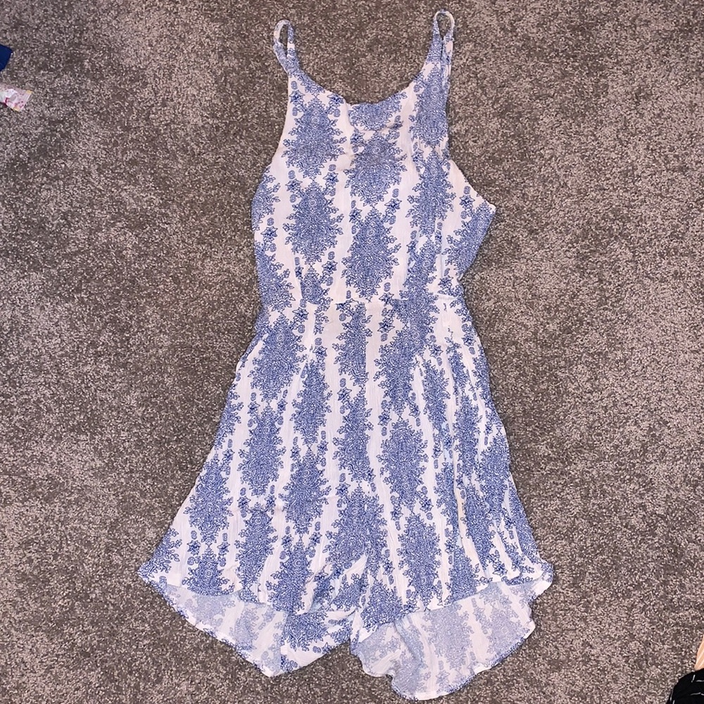 Blue and white romper size XS - open back with tie